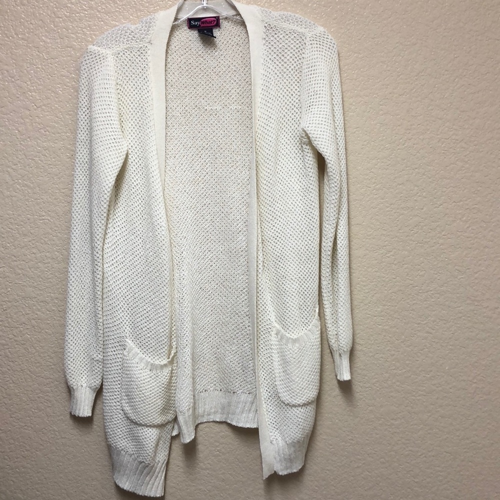 Say What? Ivory long sleeve open knit sweater